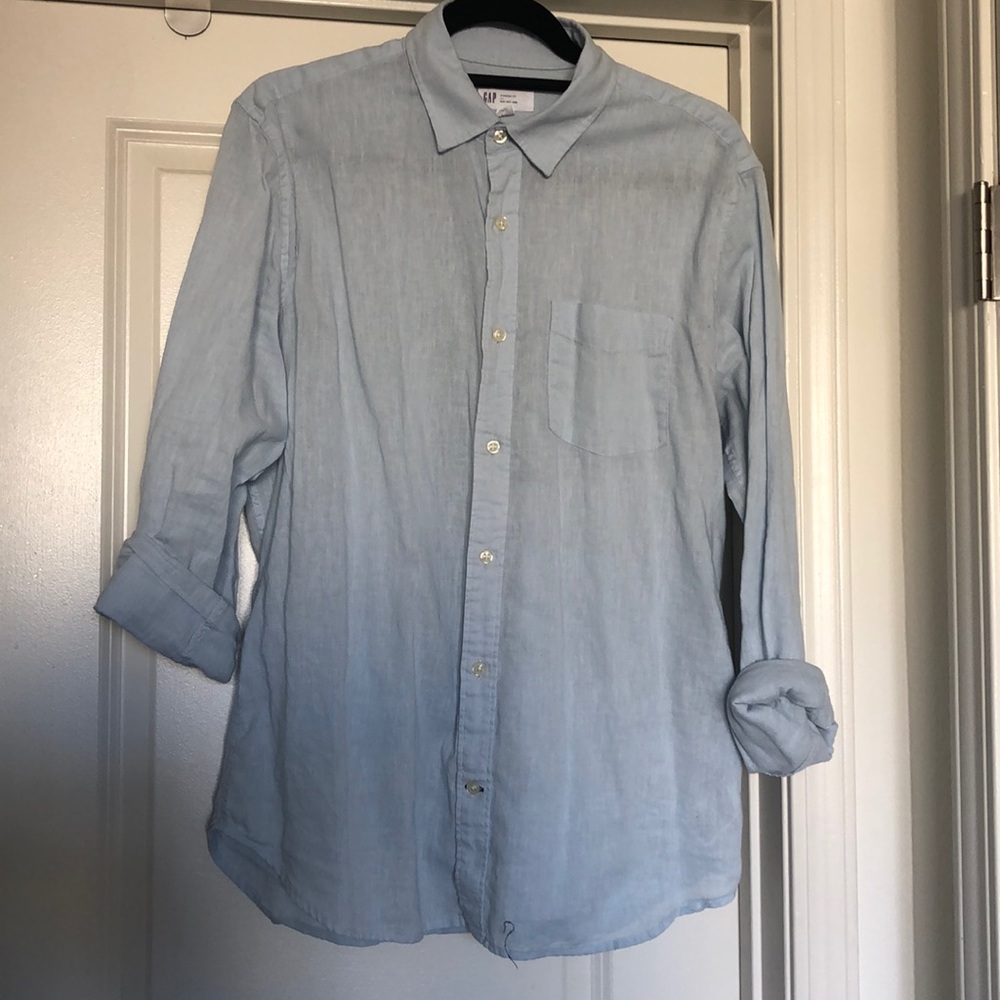 Gap Light Blue Button Down Long Sleeve Shirt Sizem - image 1